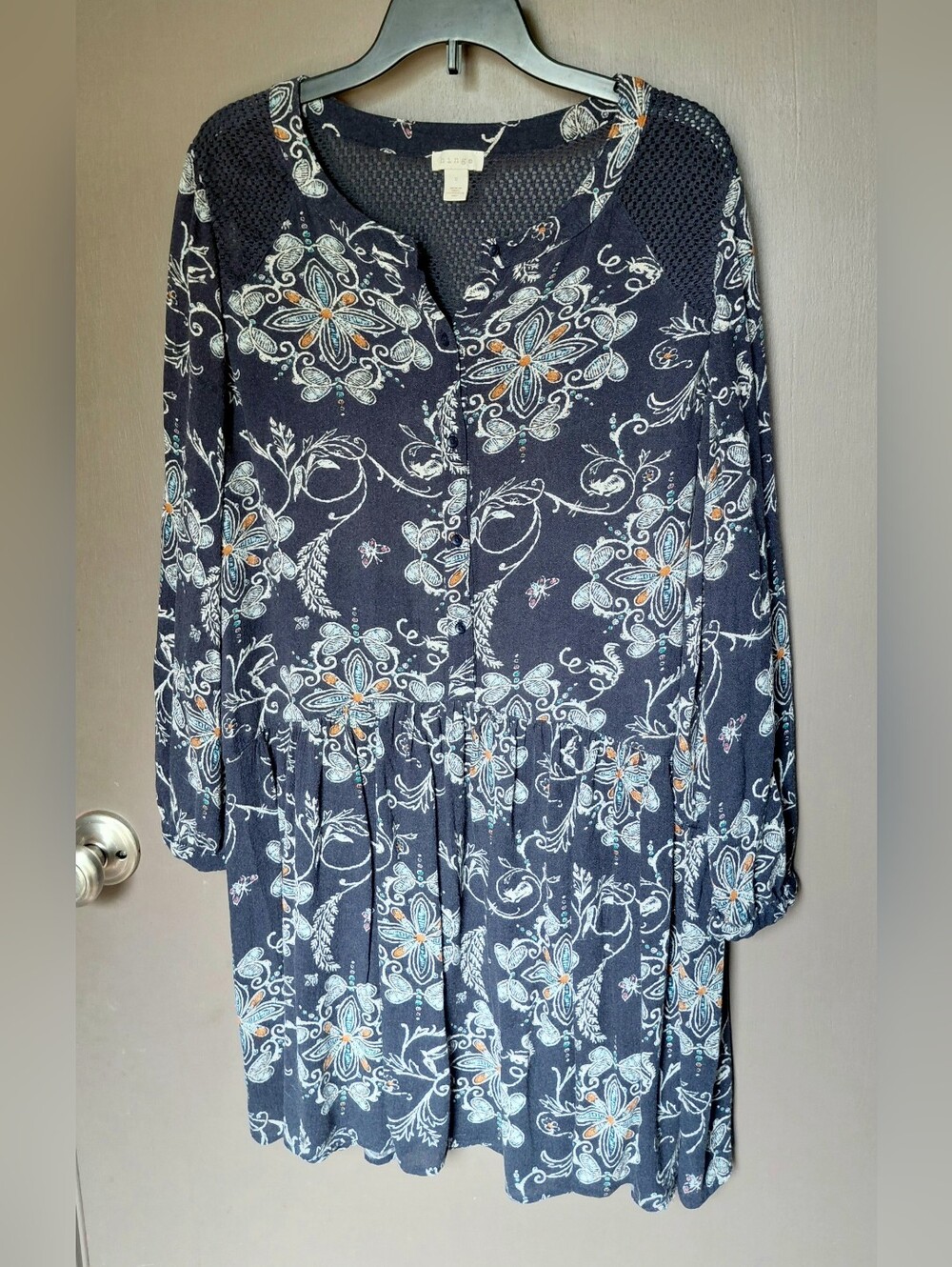 HiNGE Navy Blue Floral Drop Waist Tunic Dress
